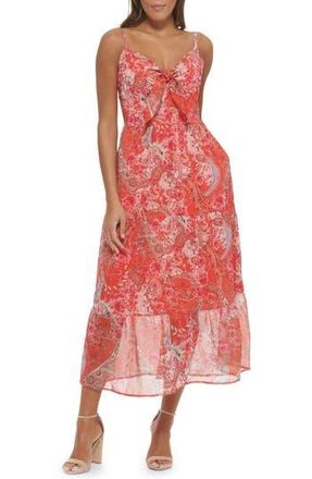 Kensie Lurex Chiffon Tiered Dress in Tangerina at Nordstrom Rack, Size 8