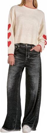 Elan Heart Crewneck Sweater In Off White