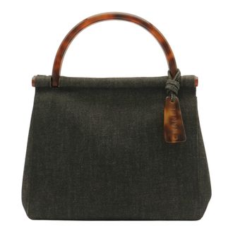 Chanel Brown Dark Navy Marble Denim Plastic Handbag Tote Bag (Pre-Owned)