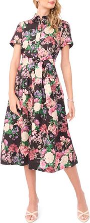Ted Baker Charlie Floral Linen Midi Shirtdress in Rich Black at Nordstrom, Size X-Small