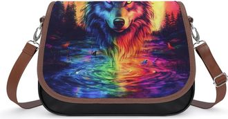 Generic Colorful Wolf Small Womens Crossbody Bags Shoulder Handbag with Adjustable Strap for Travel