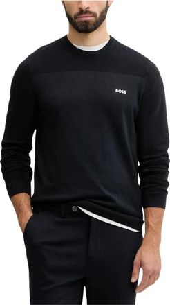 HUGO BOSS Lange gebreide trui - Heren - Ronde hals truien - Blauw - M - Wol - Truien & Vesten