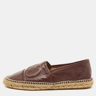 Carolina Herrera Burgundy Leather Initials Insignia Espadrille Flats