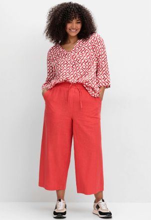 Sheego Longbluse SHEEGO, Damen, Gr. 40, orange (hummer, gemustert), 100% Viskose, gemustert, V-Ausschnitt, Blusen Longbluse