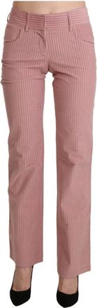 Ermanno Scervino Chique Roze Mid Waist Rechte Broek - Dames - Straight fit broeken - Roze - XS - Katoen - Broeken