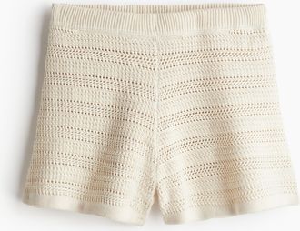 H&M Mini-Shorts in Pointellestrick - Hellbeige