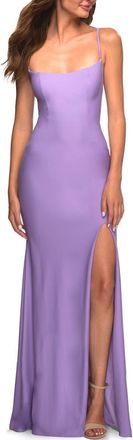La Femme Long Prom Dress in Luxurious Jersey with Slit in Periwinkle at Nordstrom, Size 12