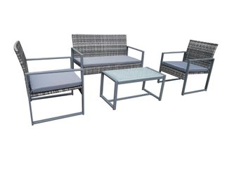 Concept Usine Muebles de jard&iacute;n bajos de resina trenzada gris oscuro 4 p
