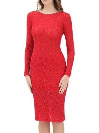 Pinko Red Nylon Elastane Lace Silhouette Dress