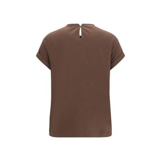 Brunello Cucinelli Monili-Trimmed Cotton T-Shirt - Brown
