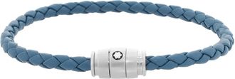 Montblanc Meisterstuck Steel & Smoky Blue Leather Bracelet, Size 60