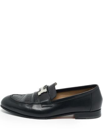 Herm&egrave;s crocodile-effect leather loafers - men - Calf Leather/Calf Leather/Calf Leather/Rubber - 41.5 - Black
