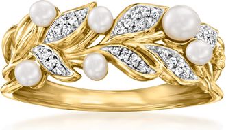 Ross-Simons 2-3.5mm Cultured Pearl Vine Ring With Diamonds in 18kt Gold Over Sterling