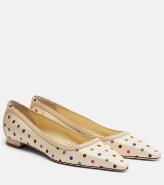 Manolo Blahnik Filotas leather-trimmed polka-dot ballet flats