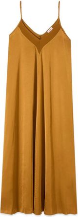 Oltre Lange Jurk in Viscose Satijn - Dames - Casual kleedjes - Geel - XL - Satijn - Kleedjes