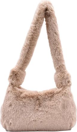 Generic Womens Plush Bags Simple Design Women Soft Plush Shoulder Hobos Bags Winter Furry Ladies Clutch Handbag And Purse Underarm Bag(Khaki)