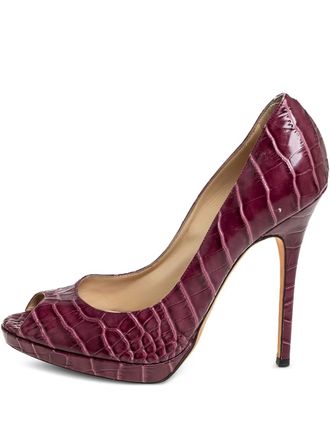 Jimmy Choo London 130mm crocodile-embossed peep-toe pumps - Red