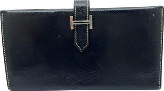 Herm&egrave;s Navy Courchevel Leather Long Wallet (Bi-Fold) (Pre-Owned)