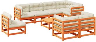 vidaXL Set De Sof&aacute;s Jard&iacute;n 9 Pzas Con Cojines Madera Pino Marr&oacute;n Cera Vidaxl