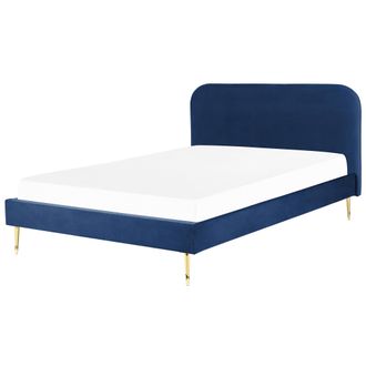 Beliani Beliani - Cama Con Somier De Terciopelo Azul Marino Dorado 180 X 200 Cm Patas Metal Flayat