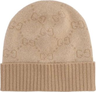 Gucci Beanies, unisex, Beige, Size: S GG Jacquard Cashmere Beanie