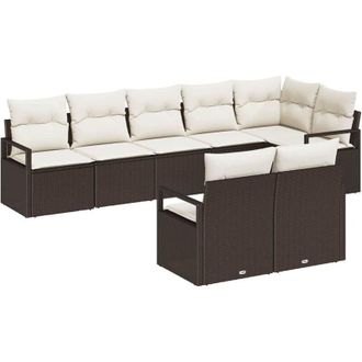 vidaXL Vidaxl - Conjunto De Sof&aacute; De Jard&iacute;n Con Coj&iacute;n 8 Pcs Marr&oacute;n, Crema