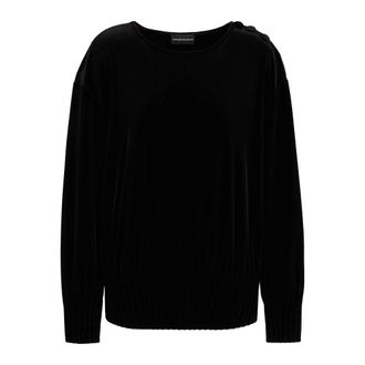 Emporio Armani Zwarte Trui met Ronde Hals - Dames - Ronde hals truien - Zwart - L - Polyester - Truien & Vesten
