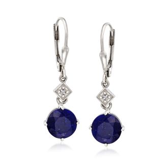 Ross-Simons Sapphire Drop Earrings With Diamond Accents in Sterling Silver