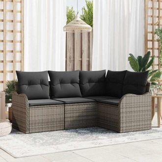vidaXL Vidaxl - Conjunto De Sof&aacute; De Jard&iacute;n Con Coj&iacute;n 4 Pcs Gris Polirat&aacute;n