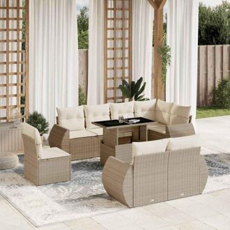 vidaXL Set De Sof&aacute;s De Jard&iacute;n 9 Pzas Con Cojines Rat&aacute;n Sint&eacute;tico Beige Vidaxl
