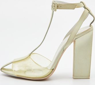Alexander Wang Light Yellow Leather And Pvc T-Bar Ankle Strap Pumps