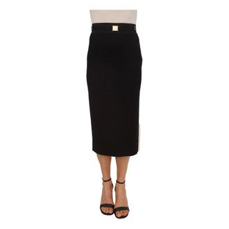 Elisabetta Franchi Midi knit skirt with shiny viscose bands - female - Elisabetta Franchi - Midi Skirts - Black - XS - Skirts