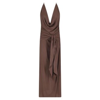 Federica Tosi Gowns, female, Brown, Size: M Long Halter-Neck Open-Back Dress