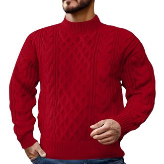 Generic Mens Jumpers Cable Knit Crew Neck Long Sleeve Thick Sweaters for Men UK Fisherman Textured Soft Knit Casual Pullover Mens Winter Lambs Wool Jumper