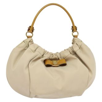 Ferragamo Vala Handbag Nylon Beige Nylon Handbag (Pre-Owned)