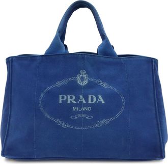 Prada Canapa Blue Canvas Handbag Tote Bag (Pre-Owned)