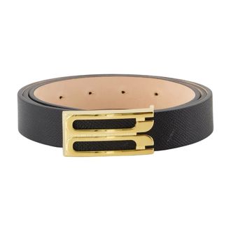 Victoria Beckham Belts, female, Black, Size: 80 CM Black Leather Frame Belt - Classic Style