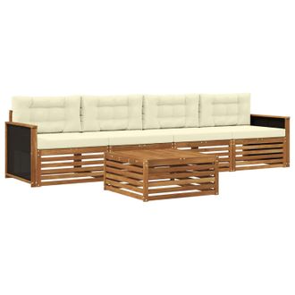 vidaXL Conjunto De Sof&aacute;s De Exterior Con Coj&iacute;n 5 Pcs Natural Y Crema Vidaxl