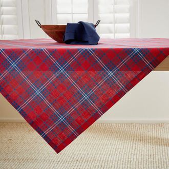 Solino Home Linen Table Throw - Red Tartan Plaid, 52 x 52 in Red And Navy at Nordstrom, Size Medium