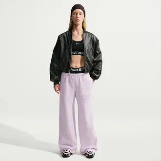 Nike Womens Studio Fleece Medium Weight Mid-Rise Wide-Leg Pants in Purple | IU1156-583