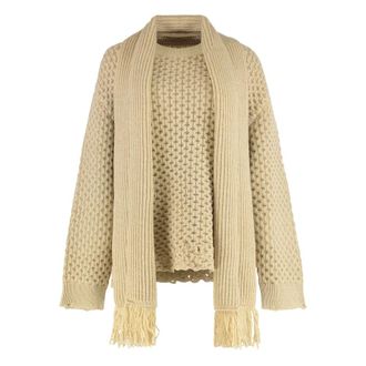 Maison Margiela Truien & Vesten, Dames, Beige, L, Wol, Wollen trui met ronde hals