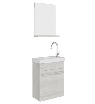 Savini Savini - Mueble De Ba&ntilde;o Suspendido 40 Cm Roble Gris Con Lavabo Y Espejo - Penne