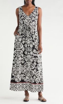 Halogen Sleeveless Tie Front Maxi Sundress in Rich Black 060 at Nordstrom Rack, Size X-Small