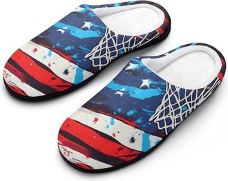 Generic Basketball Hoops USA Flag Mens Slippers Comfortable And Non-slip Cotton Slipper Shoe for House