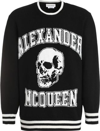 Alexander McQueen Logo Intarsia Wol Kasjmier Trui - Heren - Ronde hals truien - Zwart - S - Wol - Truien & Vesten