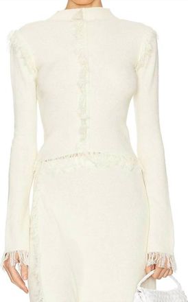 Clea Albi Fringe Knit Top In Stucco