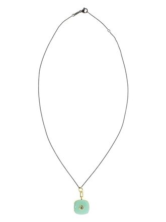 Monica Rich Kosann 18kt yellow gold sapphire enamel Cushion locket necklace - women - Sterling Silver/18kt Yellow Gold/Green Sapphire/Enamel - On