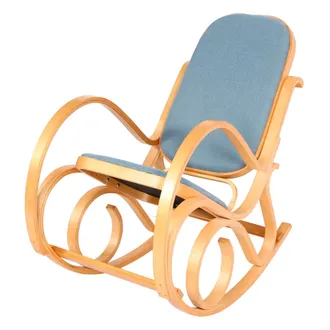 Hhg Sedia A Dondolo Classica Elegante M41 Legno Chiaro Seduta Tessuto Blu