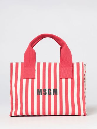 Msgm Borsa a mano in canvas con stampa a righe e pois e tracolla regolabile