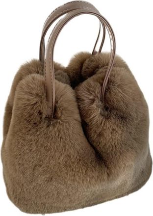 Generic Womens Plush Bags Practical Large-capacity Bucket Bag Handbag Imitation Rabbit Fur Plush Tote Winter(Camel)